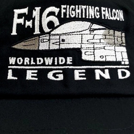 General Dynamics F 16 Fighting Falcon US Air Force Jet Fighter Aircraft Design Embroidered Black Adjustable Baseball Cap