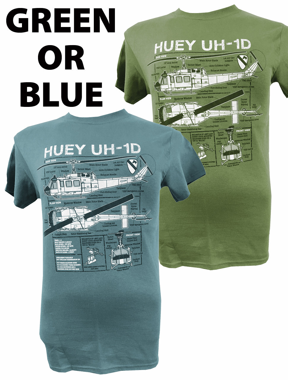 Bell UH-1 Iroquois Huey Helicopter (Blueprint Design) T-shirt