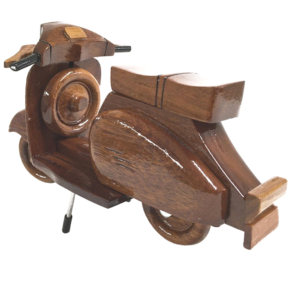 Wooden Scooter Moped On A Stand Desktop Model.