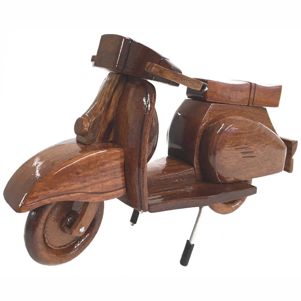 Wooden Scooter Moped On A Stand Desktop Model.