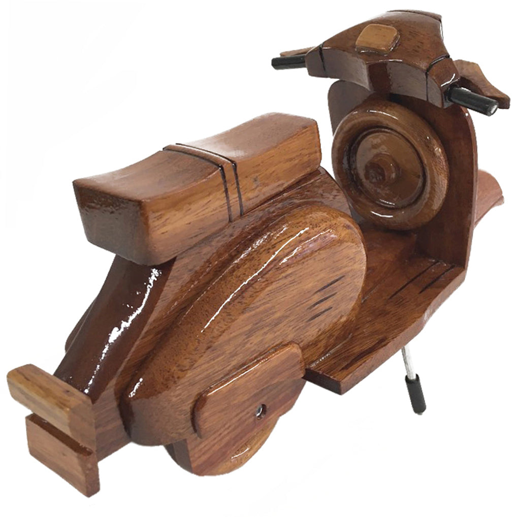 Wooden Scooter Moped On A Stand Desktop Model.