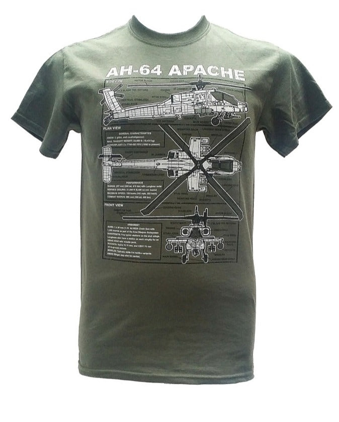 Apache Longbow AH 64 British Army Helicopter Blueprint Design T Shirt