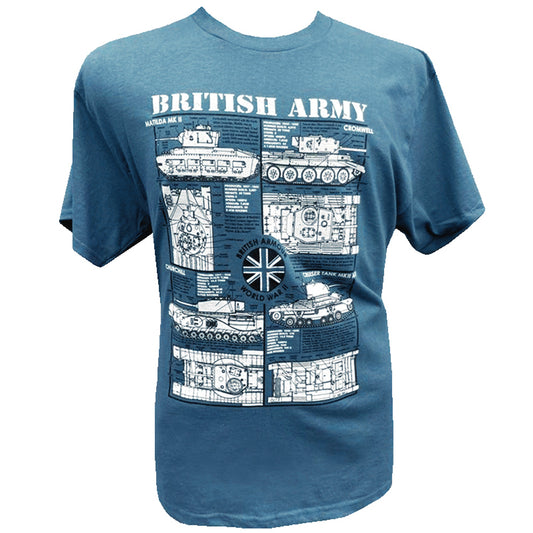 British Army WWll Tanks Matilda MkII Cromwell Churchill Cruiser Blueprint Design T Shirt