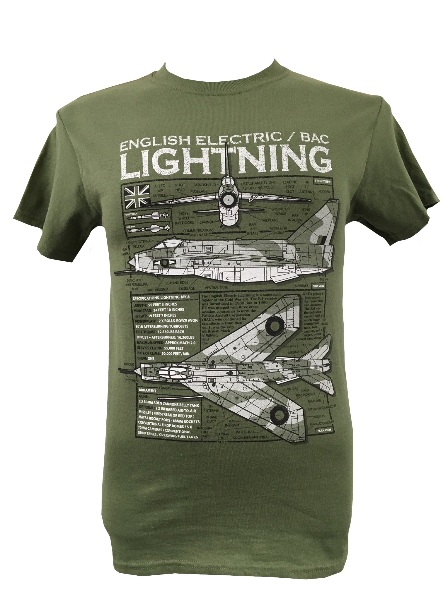 BACs English Electric Lightning RAF Cold War Interceptor Aircraft Blueprint Design T Shirt