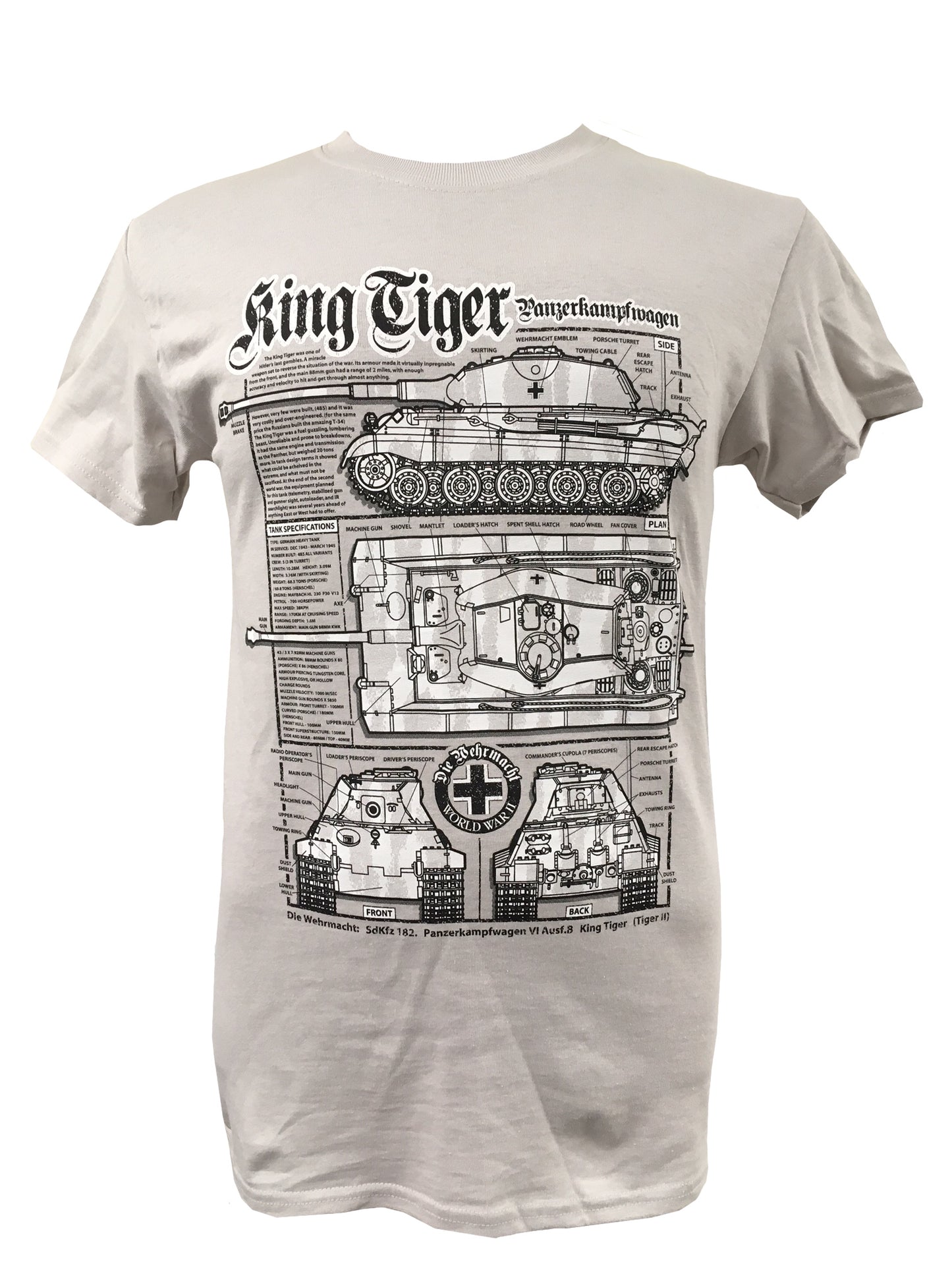 German Panzerkampfwagen WW2 King Tiger Tank Blueprint Design T Shirt