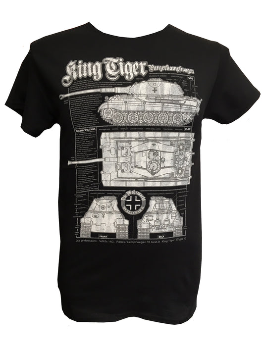 German Panzerkampfwagen WW2 King Tiger Tank Blueprint Design T Shirt