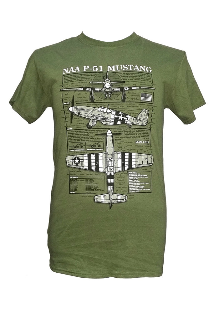 North American Aviation P 51 Mustang WW2 US Airforce RAF Fighter Aircraft Blueprint Design T Shirt