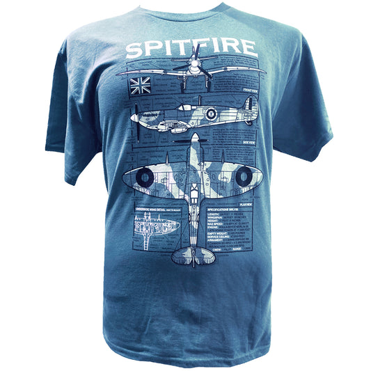 Supermarine Spitfire WW2 Battle Of Britain RAF Fighter Aircraft Blueprint Design T Shirt