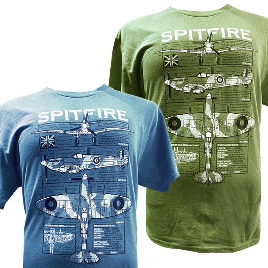 Supermarine Spitfire WW2 Battle Of Britain RAF Fighter Aircraft Blueprint Design T Shirt