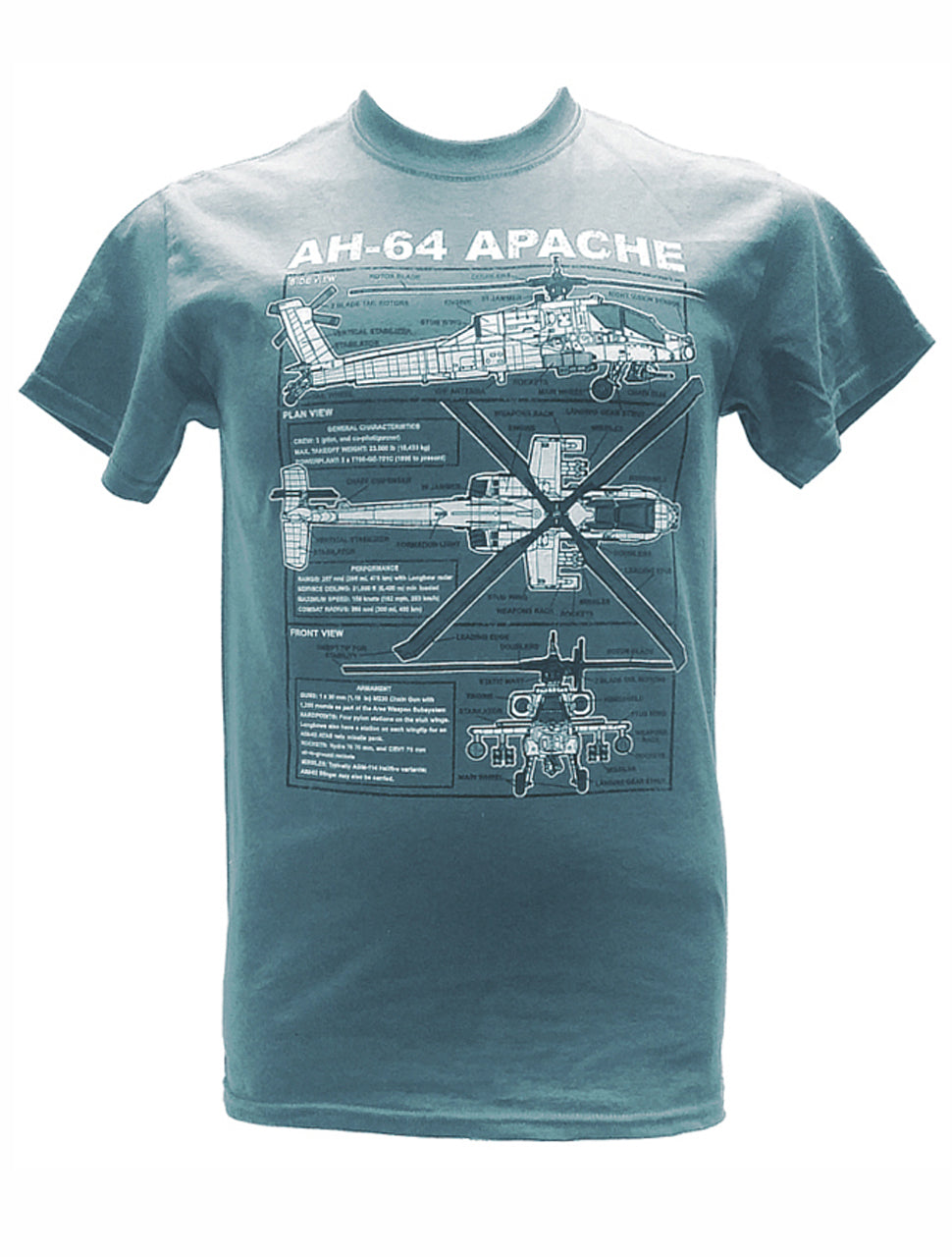 Apache Longbow AH 64 British Army Helicopter Blueprint Design T Shirt