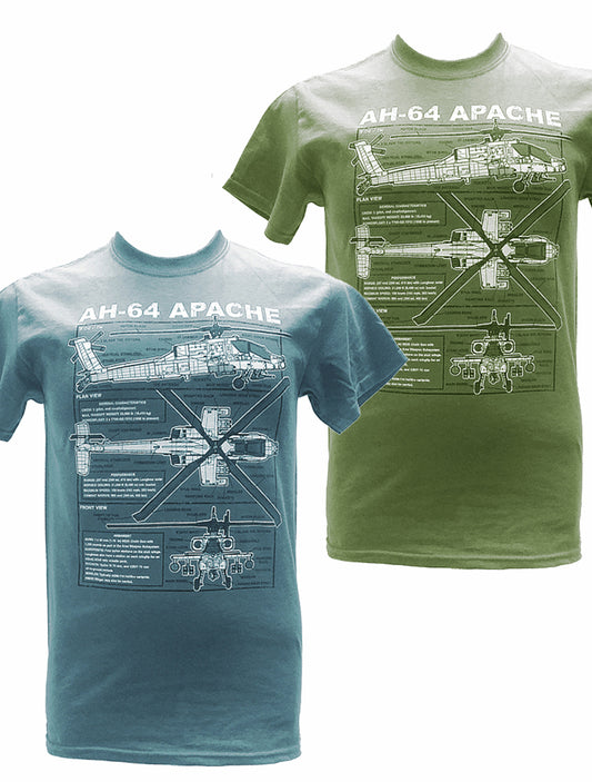 Apache Longbow AH 64 British Army Helicopter Blueprint Design T Shirt