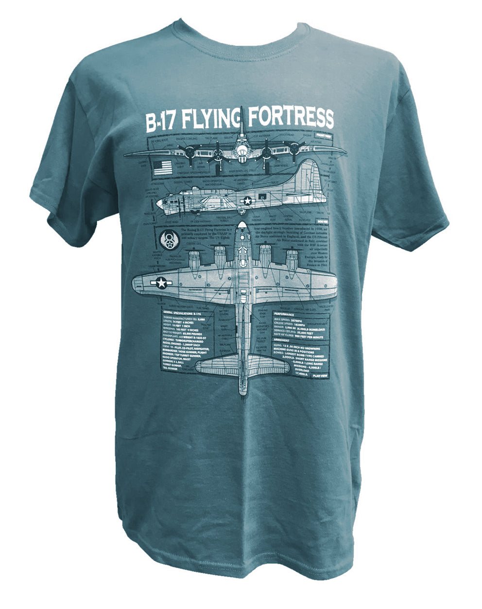 B 17 Flying Fortress USAF WW2 Bomber Aircraft Blueprint Design T Shirt