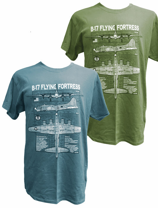 B 17 Flying Fortress USAF WW2 Bomber Aircraft Blueprint Design T Shirt