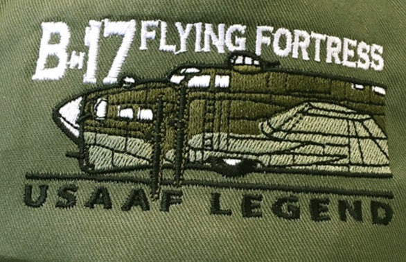 B 17 Flying Fortress USAF RAF WW2 Four Engine Heavy Bomber Aircraft Embroidered Green Black Adjustable Baseball Cap