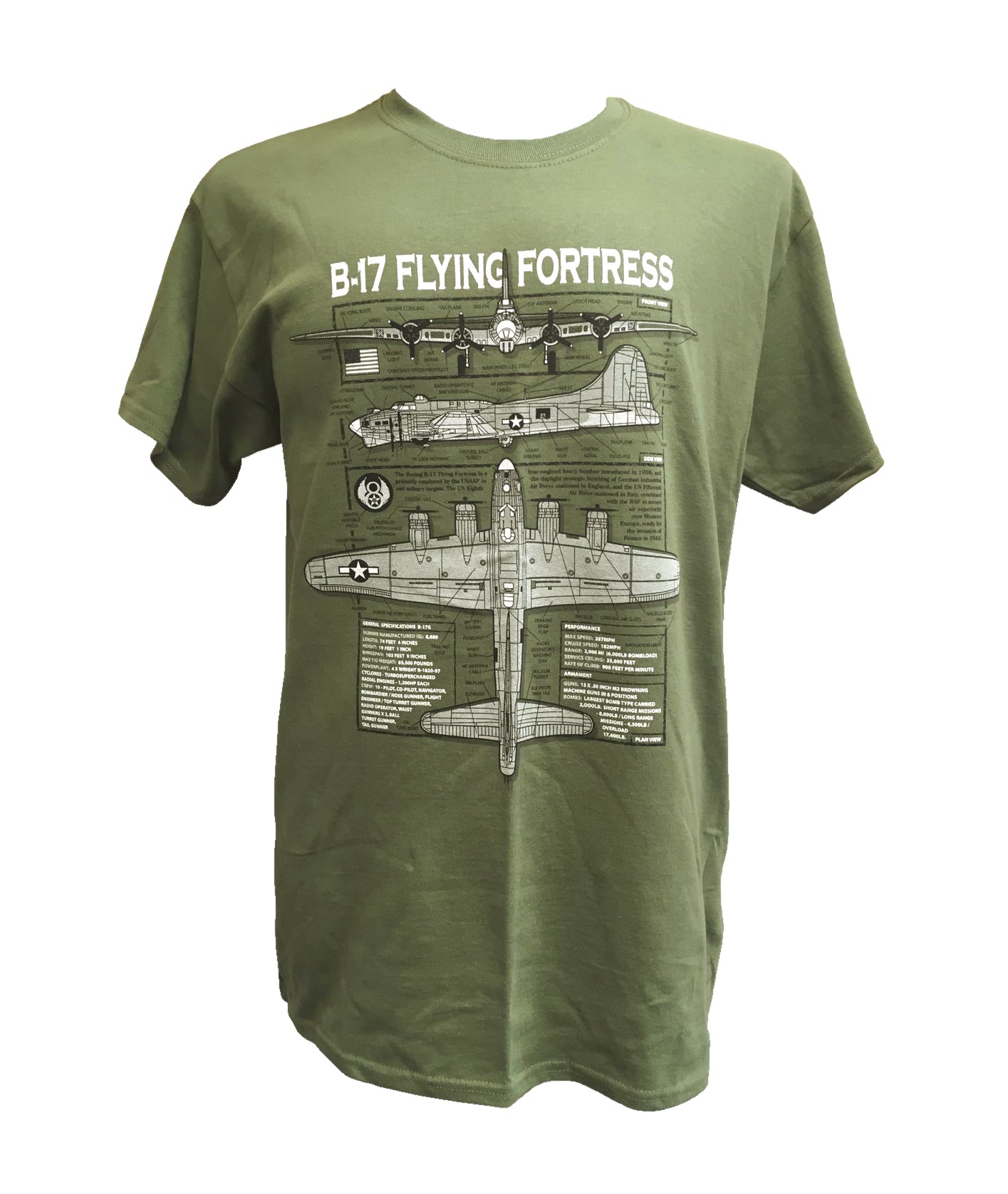 B 17 Flying Fortress USAF WW2 Bomber Aircraft Blueprint Design T Shirt