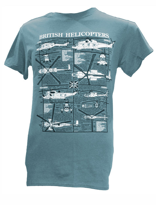 British Helicopters Lynx Merlin Sea King Gazelle Blueprint Design T Shirt