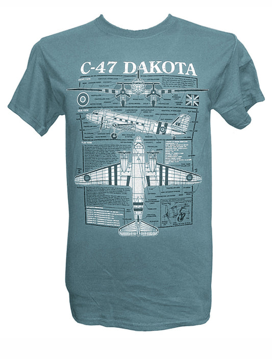 Douglas DC 3 Dakota C-47 USAF RAF WW2 Transporter Troop Carrier Skytrain Blueprint Design T Shirt