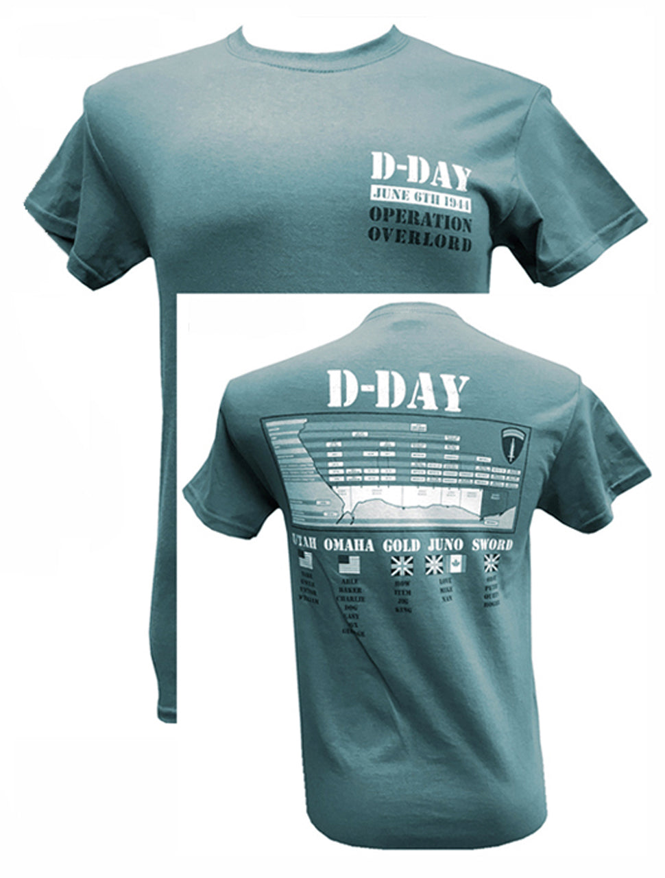 D-DAY LANDINGS June 6th 1944  Utah Omaha Gold Juno Sword Beaches Motif Back Print T Shirt