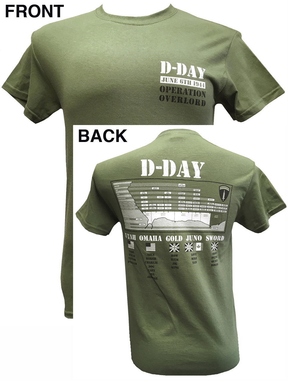 D-DAY LANDINGS June 6th 1944  Utah Omaha Gold Juno Sword Beaches Motif Back Print T Shirt