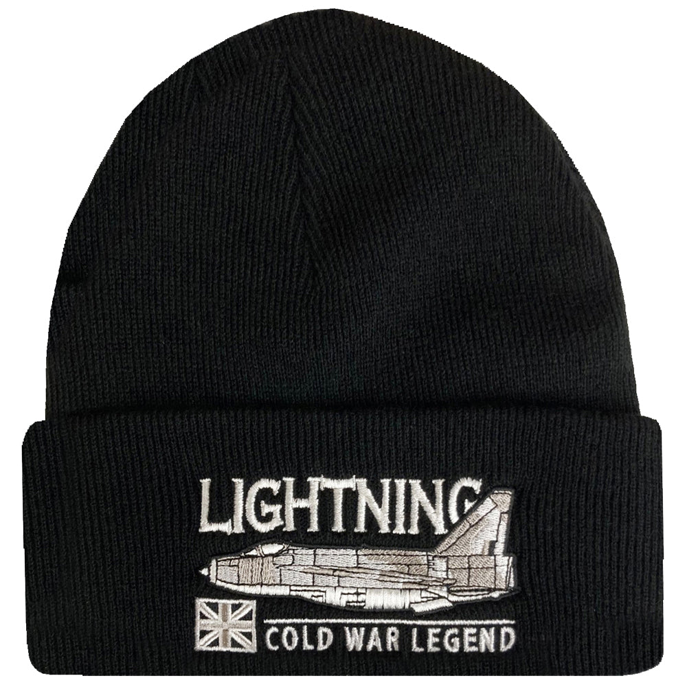 BACs English Electric Lightning RAF Interceptor Aircraft Embroidered Black Green Beanie Hat