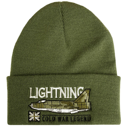 BACs English Electric Lightning RAF Interceptor Aircraft Embroidered Black Green Beanie Hat