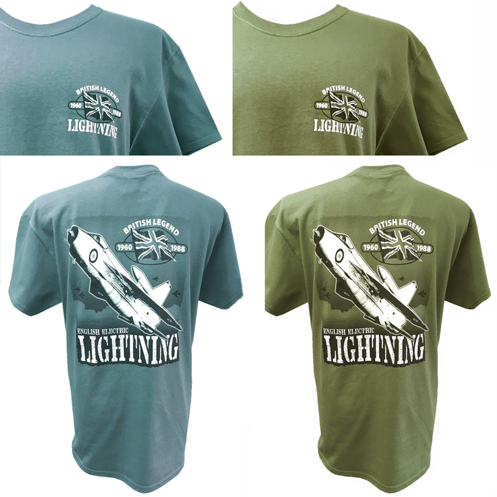 BACs English Electric Lightning RAF Interceptor Aircraft Action Scene front back print T Shirt