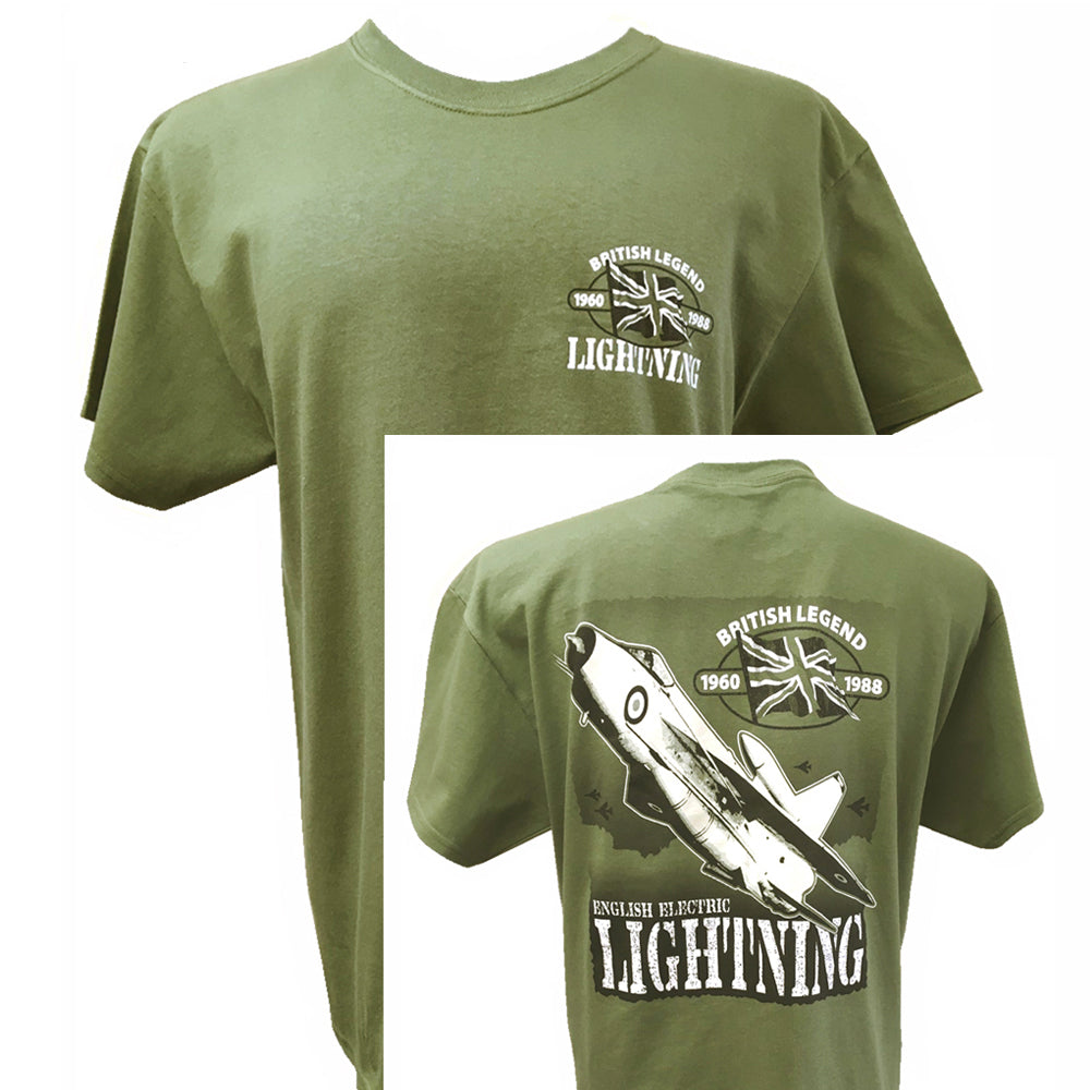 BACs English Electric Lightning RAF Interceptor Aircraft Action Scene front back print T Shirt