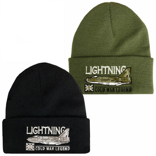 BACs English Electric Lightning RAF Interceptor Aircraft Embroidered Black Green Beanie Hat