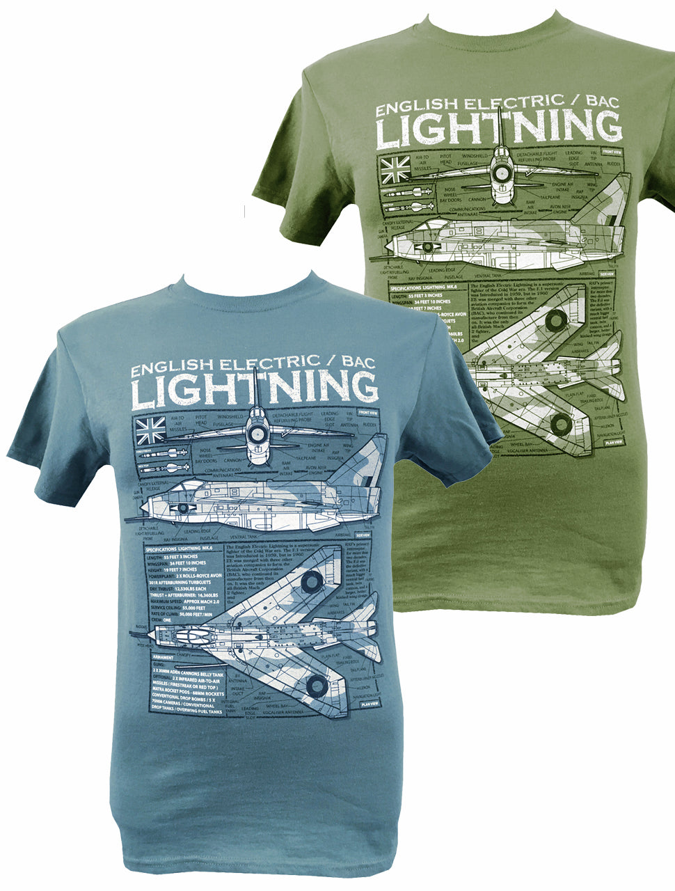 BACs English Electric Lightning RAF Cold War Interceptor Aircraft Blueprint Design T Shirt