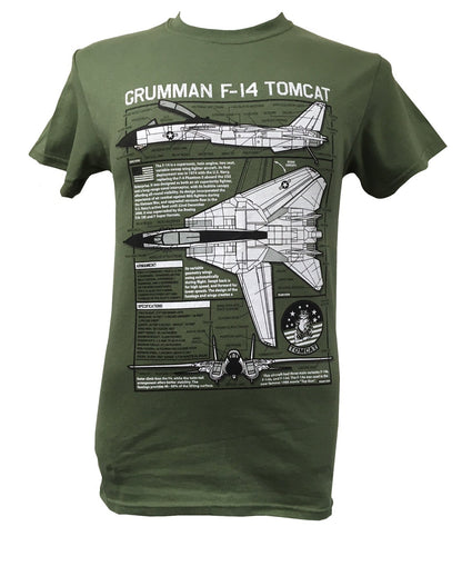Grumman F 14 Tomcat US Navy Swing wing Aircraft  Blueprint Design T Shirt
