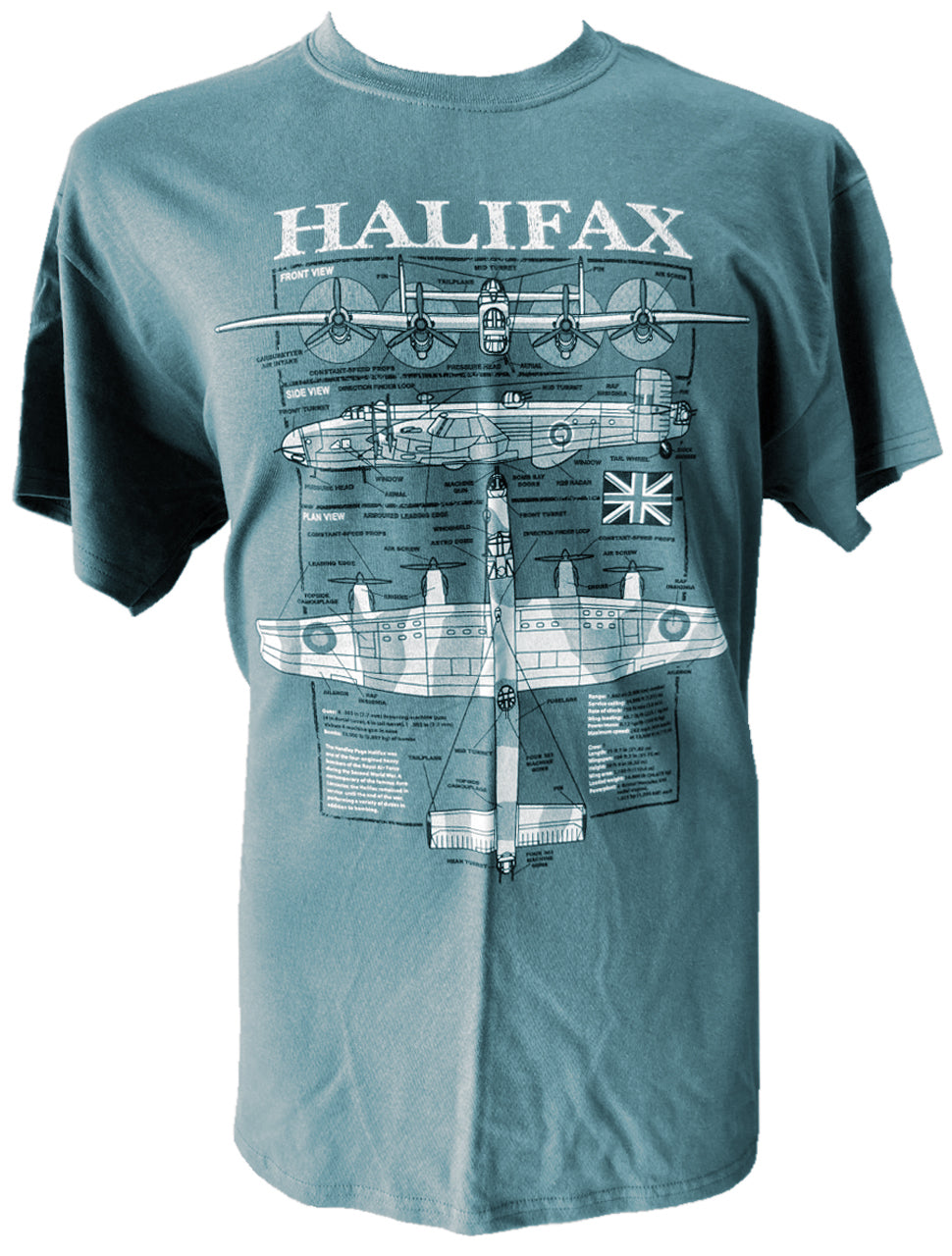 Handley Page Halifax WW2 RAF Bomber Aircraft Blueprint Design T Shirt