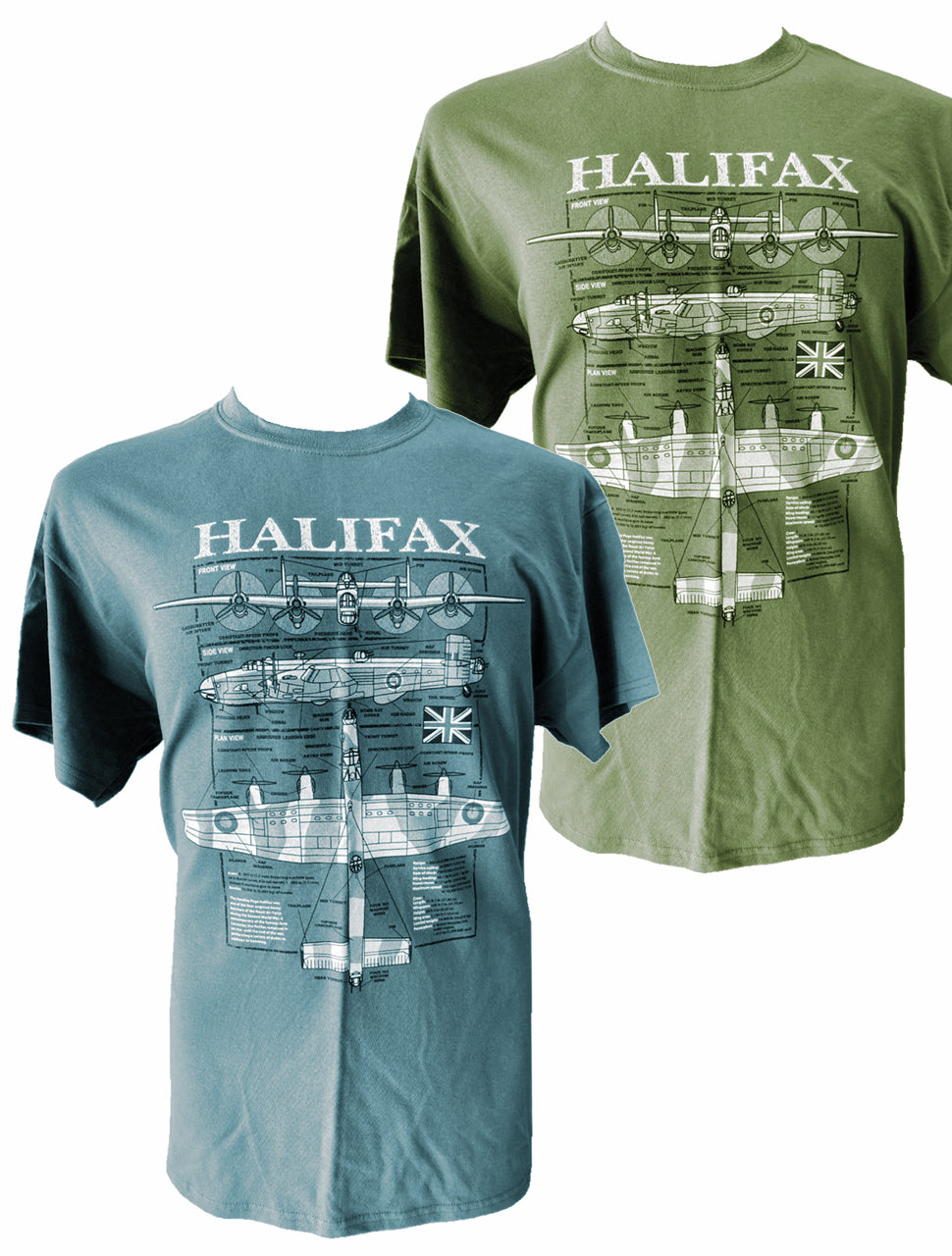 Handley Page Halifax WW2 RAF Bomber Aircraft Blueprint Design T Shirt