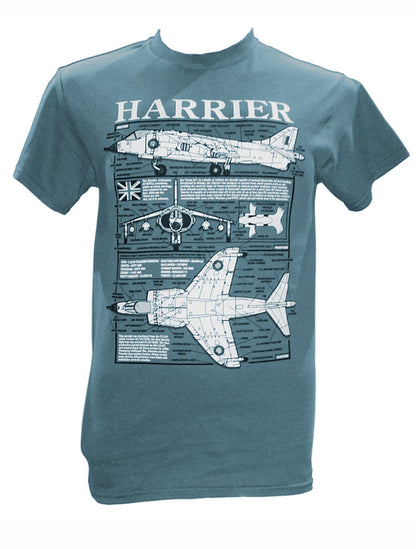 Hawker Siddeley Harrier Jump Jet RAF Military Aircraft Blueprint Design T Shirt