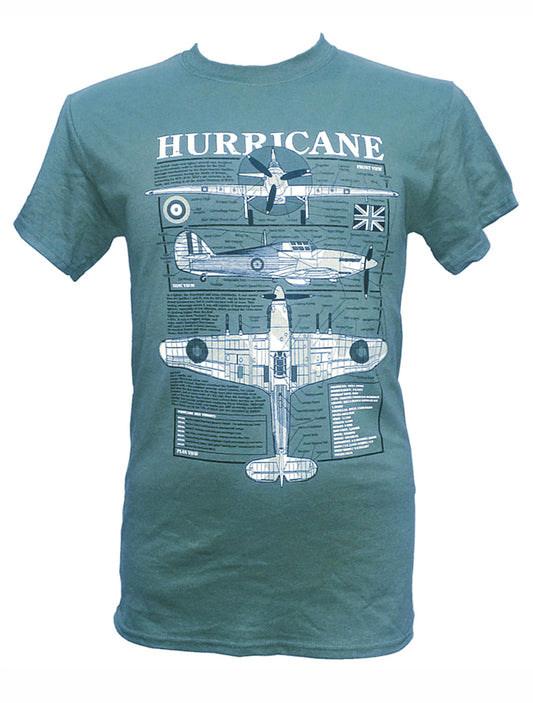 Hawker Hurricane RAF WW2 Battle Of Britain Blueprint Design T Shirt