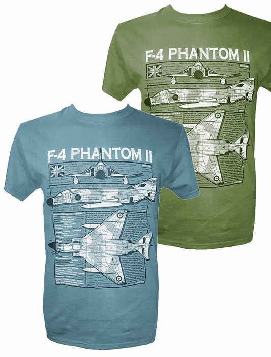 McDonnell Douglas F-4 Phantom II RAF Military Blueprint Design T Shirt