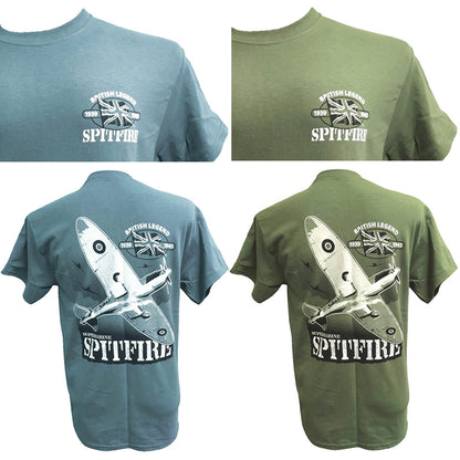 Supermarine Spitfire Battle Of Britain WW2 RAF Action Front Back Print T Shirt