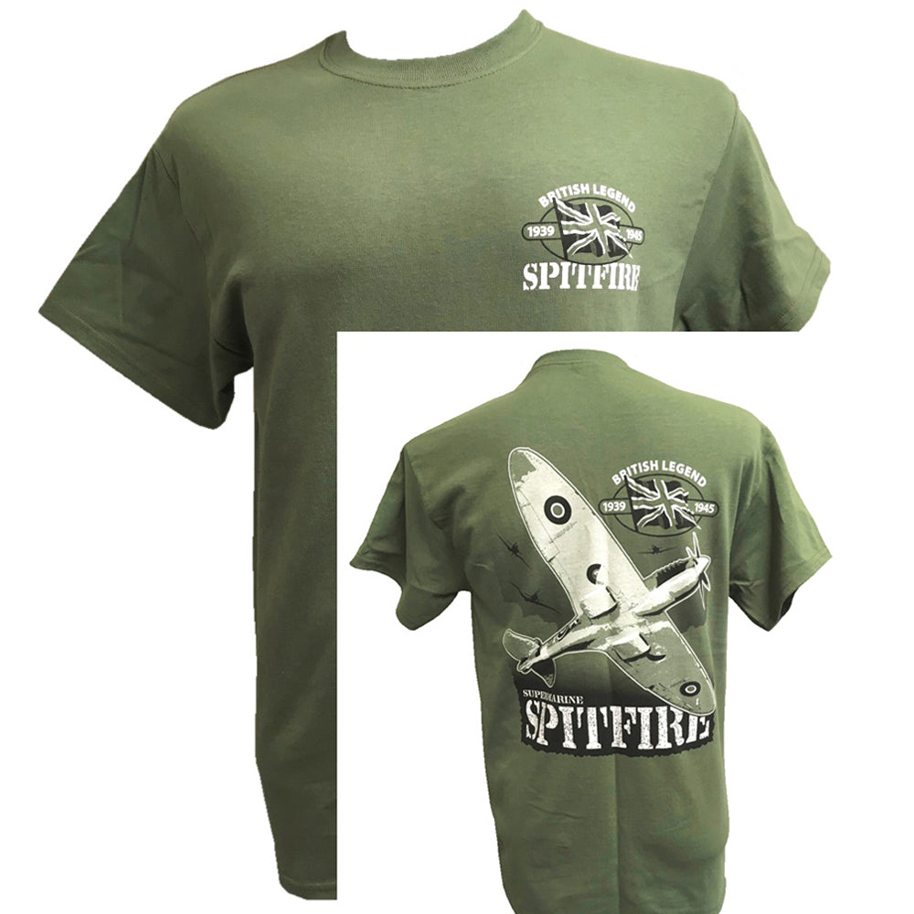 Supermarine Spitfire Battle Of Britain WW2 RAF Action Front Back Print T Shirt
