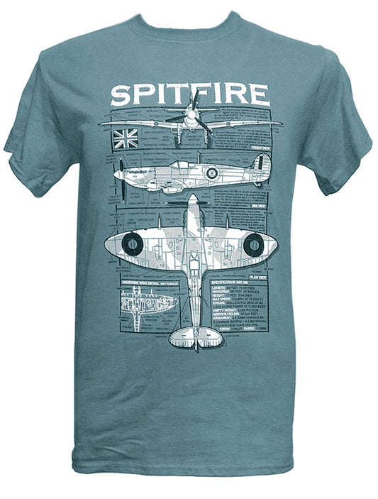 Supermarine Spitfire WW2 Battle Of Britain RAF Fighter Aircraft Blueprint Design T Shirt