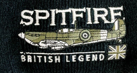 Supermarine Spitfire RAF Battle Of Britain WW2 Fighter Aircraft Embroidered Black Green Beanie Hat