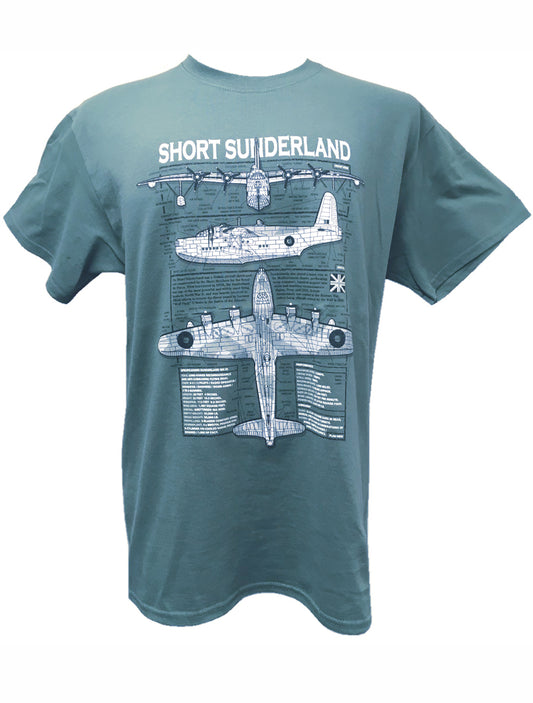 Short S 25 Sunderland RAF Flying Boat Bomber Aircraft Blueprint Design T Shirt