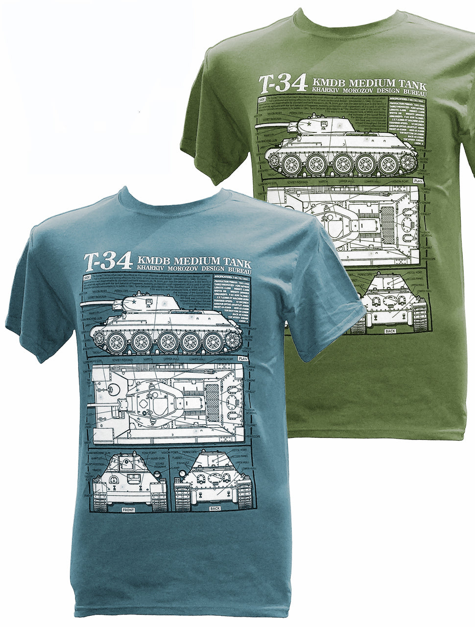 Soviet T 34 WW2 Medium Tank Blueprint Design T Shirt