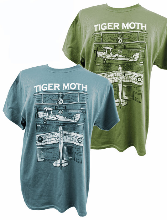 de Havilland DH 82 Tiger Moth RAF Trainer Aircraft Blueprint Design T Shirt