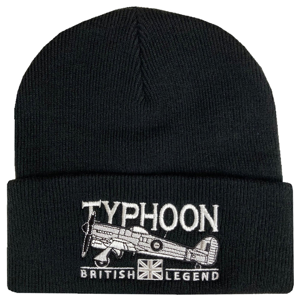 Hawker Typhoon WW2 Fighter Bomber Aircraft Embroidered Black Beanie Hat