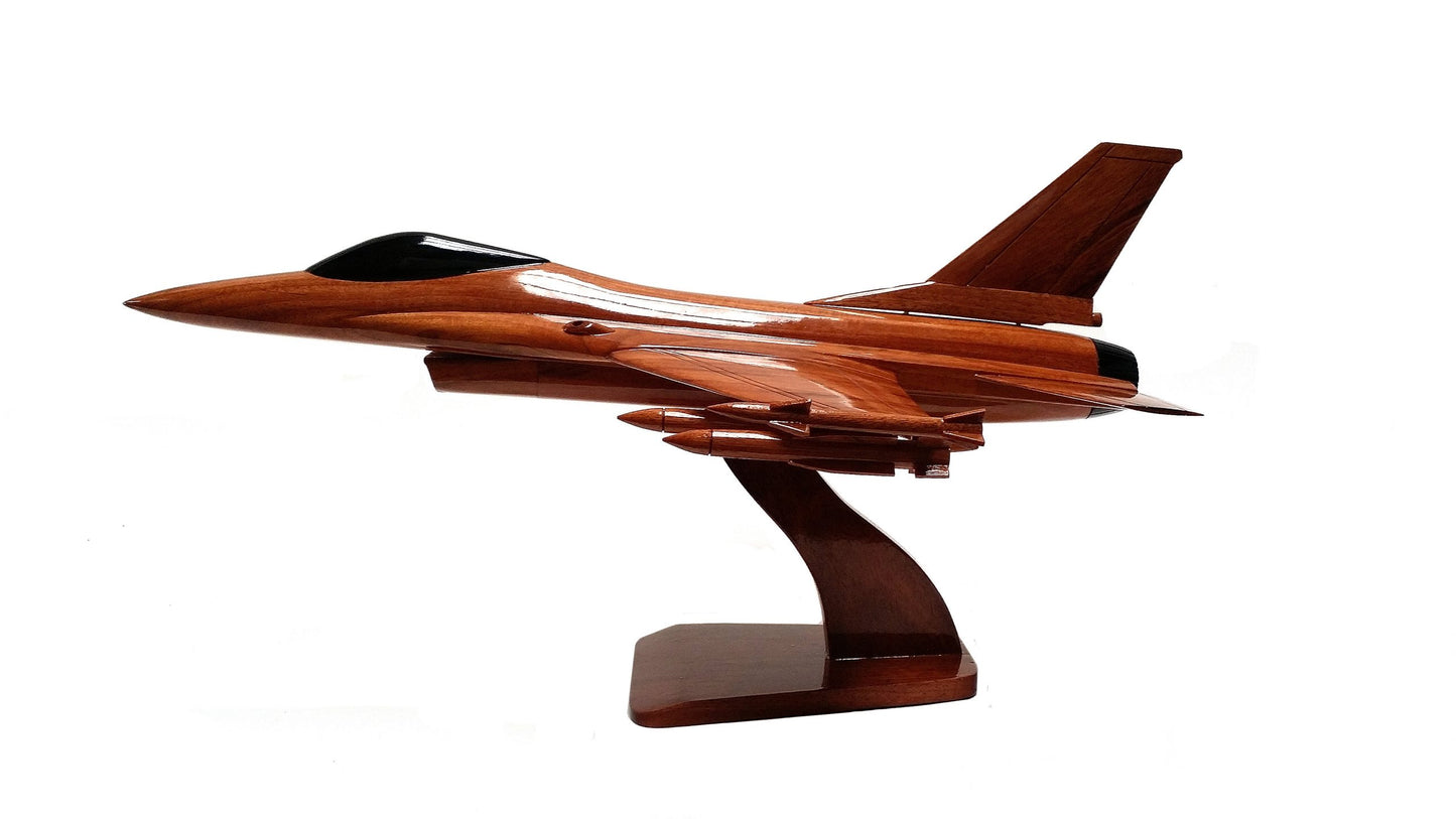 General Dynamics F-16 USAF Fighting Falcon Supersonic Multirole Aircraft Wooden Executive Desktop Model.
