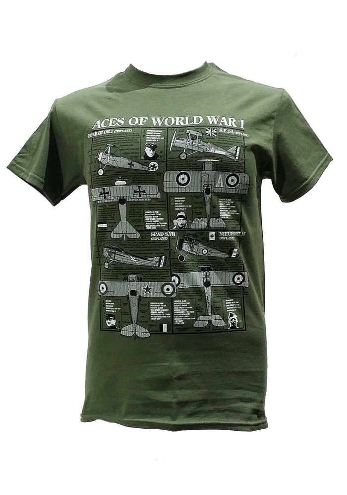 World War 1 Fighter Pilot Aces & Aircraft (Blueprint Design) T-shirt  LIMITED AVAILABILITY - WHEN IT'S GONE IT'S GONE!