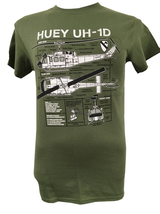 Bell UH-1 Iroquois Huey Helicopter (Blueprint Design) T-shirt