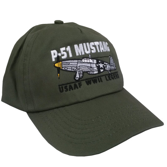 North American Aviation P 51 Mustang USAA RAF RNZAF RCAF WW2 Fighter Bomber Aircraft Embroidered Green Adjustable Baseball Cap