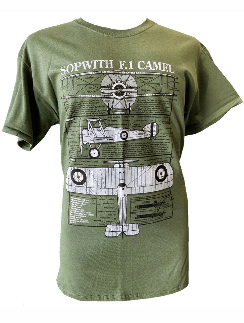 Sopwith Camel Biplane (Blueprint Design) T-shirt  LIMITED AVAILABILITY - WHEN IT'S GONE IT'S GONE!
