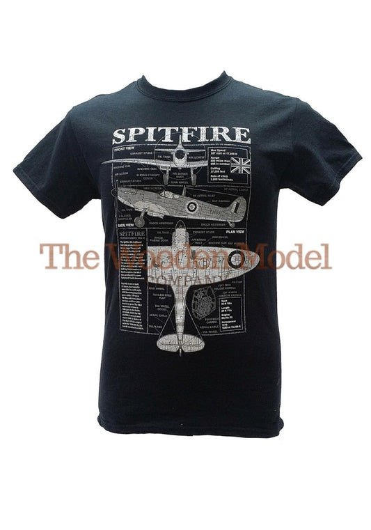 Supermarine Spitfire RAF Battle Of Britain Aircraft Black Blueprint Design T-shirt