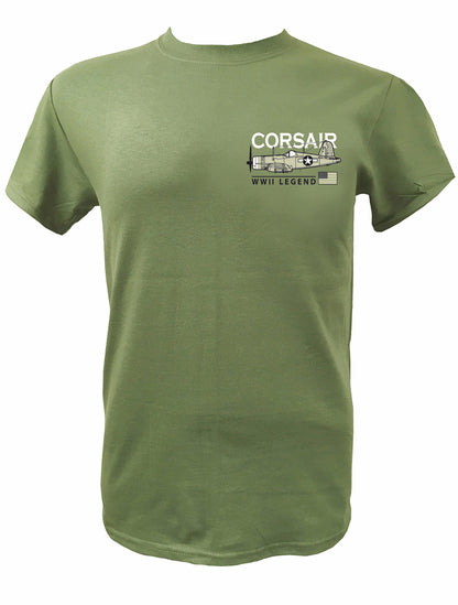 Vought F4U Corsair US Navy US Marine Corps Royal Navy RNZAF WWll Korean War Fighter Aircraft Classic Black Blue Green T Shirt Design